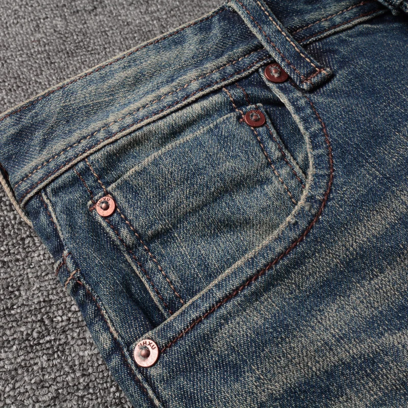 Italian Style Fashion Men Jeans Retro Blue High Quality Elastic Slim Fit Ripped Jeans Men Trousers Vintage Designer Pants Hombre