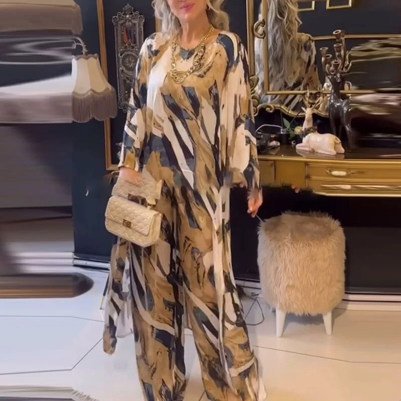 Женский элегантный осенний костюм 2024 блузка с круглым вырезом и длинными