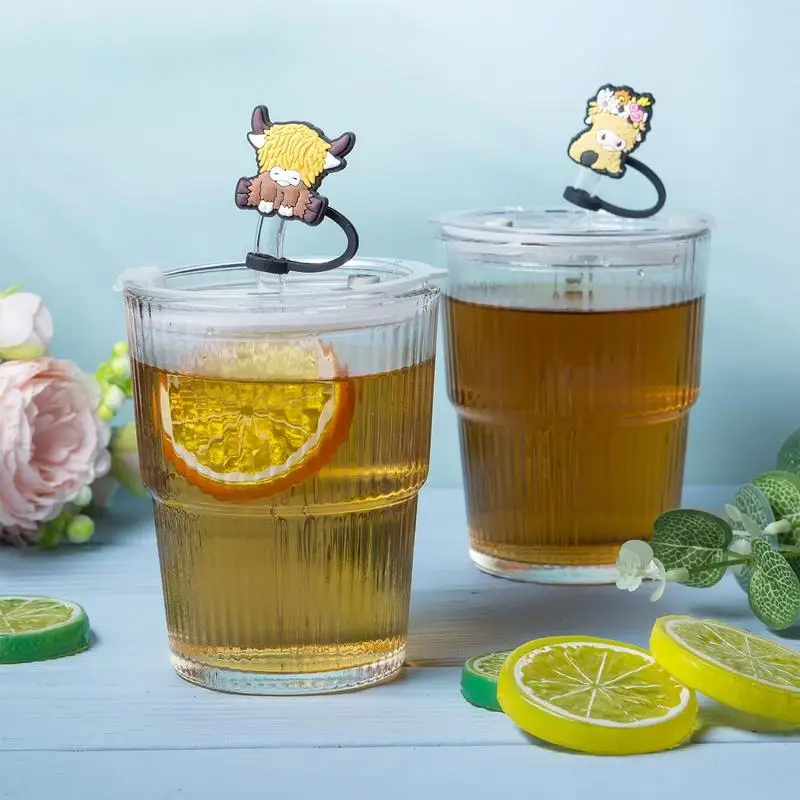 Топперы из коровьей соломы для стаканов 6X Highland Cow многоразовые соломенные