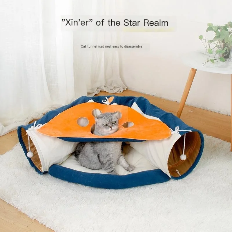 

Net Red Cat Supplies Folding Shell Channel Jizai Matcha Cat Tunnel Four Seasons Rolling Totoro Toy Cat Nest