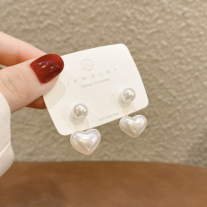 

YACHU New Fashion Simple Heart Pearl Fine Earrings for Girl Sweet Elegant Temperament Women Drop Earrings Jewelry