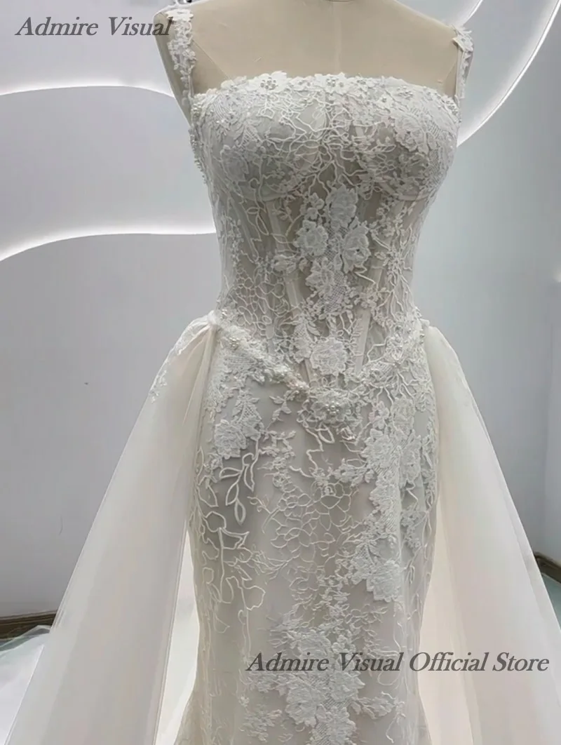 Admire Visual Свадебное платье Русалка Кружева 2 в 1, квадратный вырез без рукавов со съемной тафтой, индивидуальные платья невесты (art.: 3920d35c4d86e) - 3920d35c4d86e