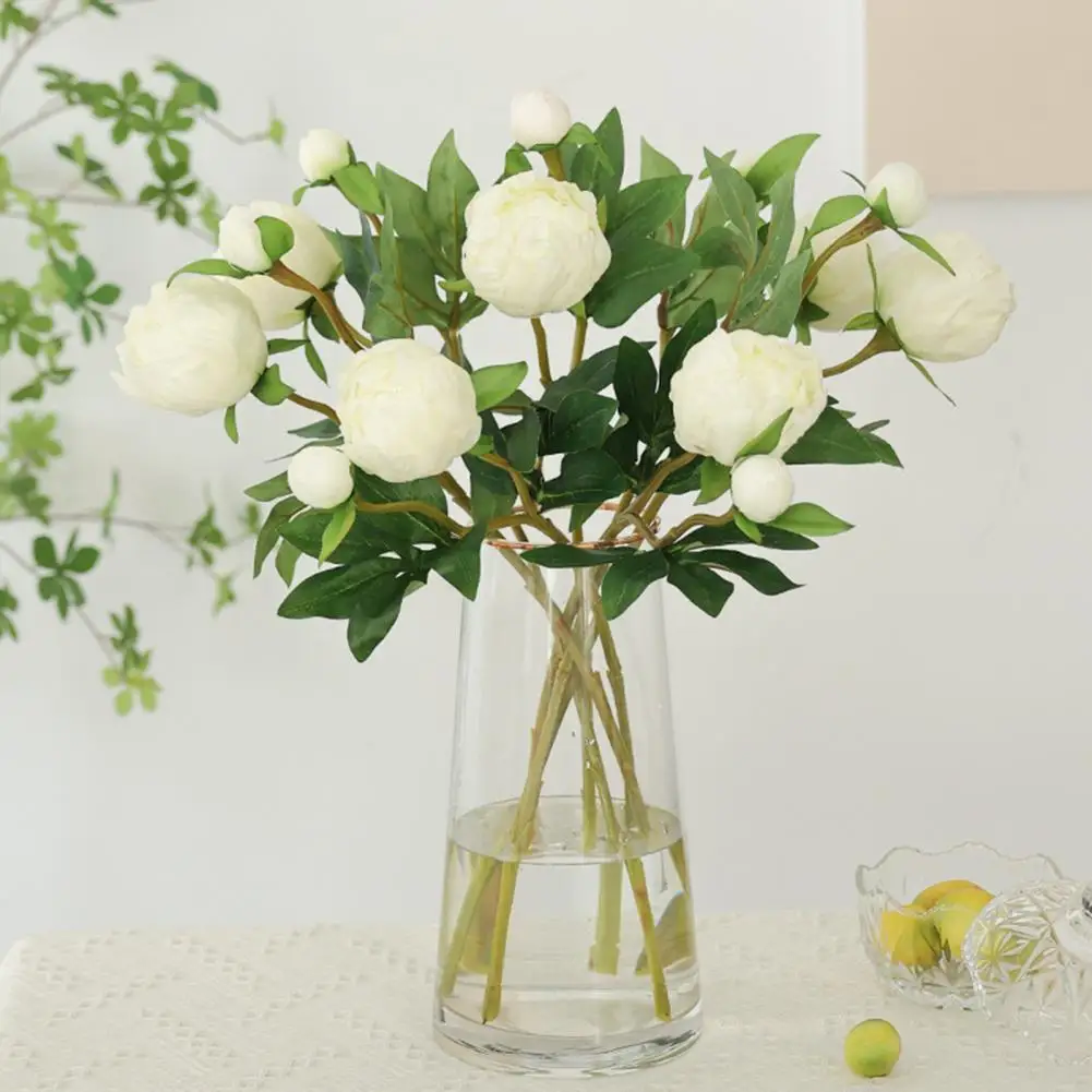 

Attractive Fake Peony Multi-fork Faux Silk Flower No-watering Photo Props 2 Heads Peony Fake Flower DIY