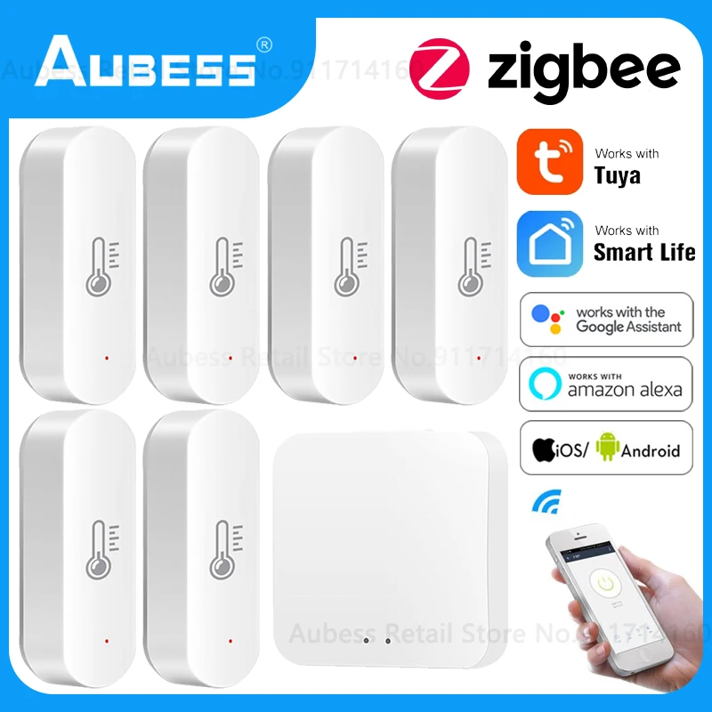 

Умный внутренний датчик температуры и влажности Aubess Tuya ZigBee, Кухонный Термометр, детектор, контроллер