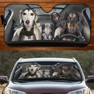 

Funny Saluki Dog Family Driving Dog Lover Dog Lover Car Sunshade, Car Window Sun Cover for Saluki Dog Mom, Car Windshield Visor