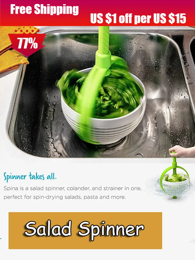 

Salad Spinner Fruit and Vegetable Washing Filter Basket Scratch Resistant Spinning Colander with Collapsible Handle Kitchen Tool