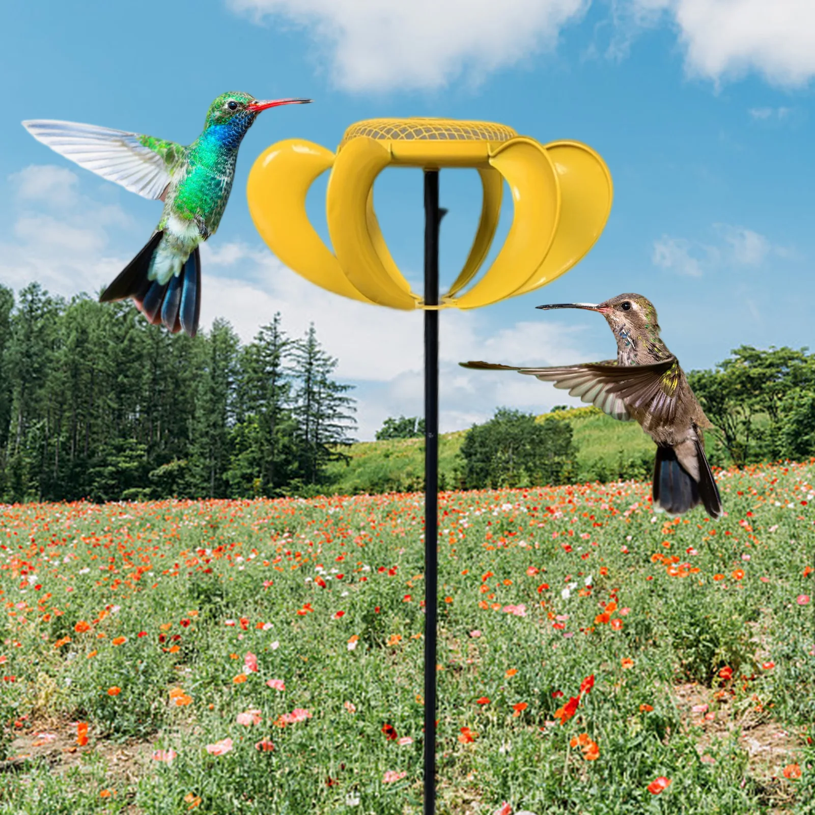 

Windmill Bird Feeder New Rotatable Metal Bird Feeder With Flower Shape Bird Food Storage Tool For Garden & Outdoors Decoration