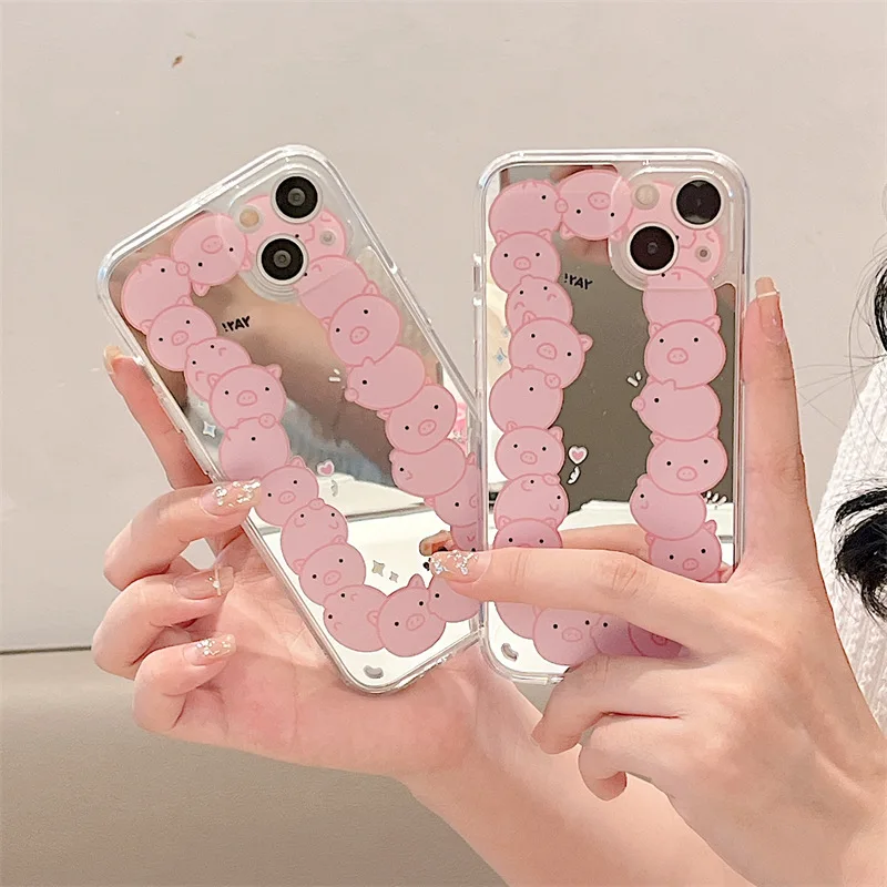 

Cute Mirror Cartoon Pig Head Phone Case Cover for IPhone 11 12 13 14 Pro X XR XS Max Shockproof Case for IPhone 14 Cases
