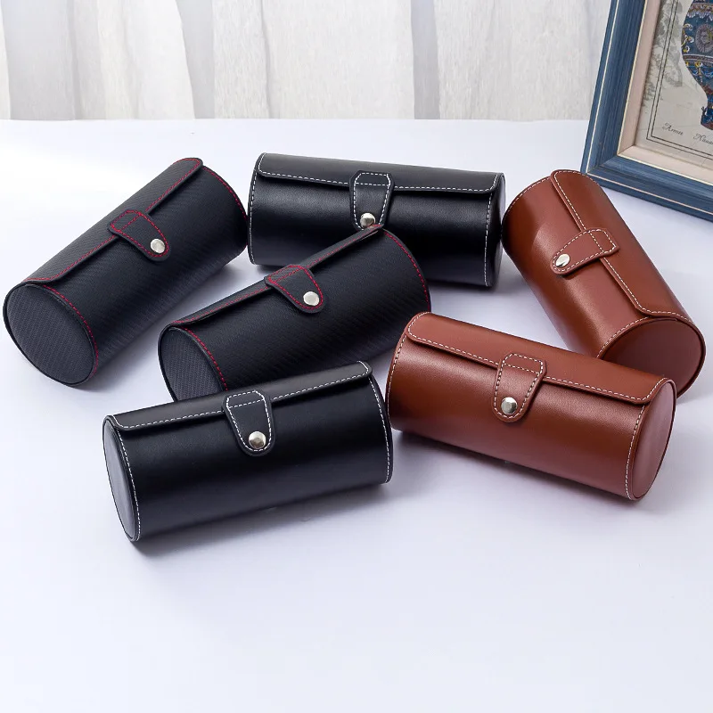 Cylinder Travel Portable Necktie Storage Three-person Watch Leather Jewelry Display Gift Box Wholesale 904L super watch