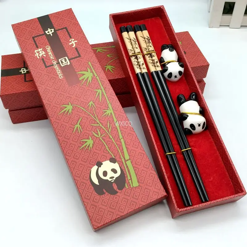 

Handmade Chinese Chopsticks Cutlery Tableware Set Panda Chopsticks Gift Box Set Natural Wooden Chopsticks Dinnerware Set