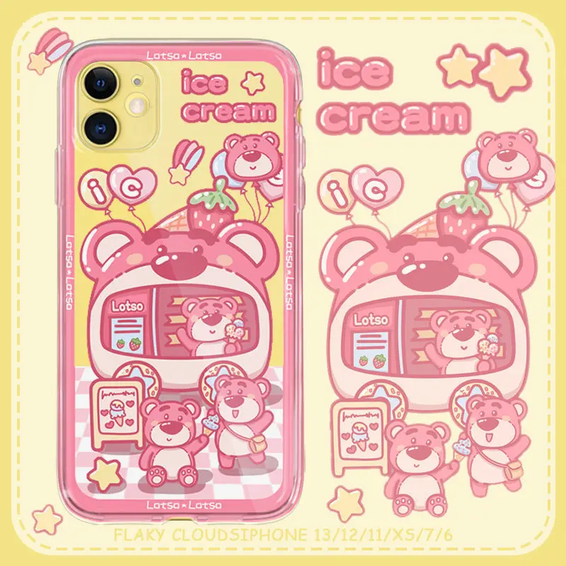 Kawaii Strawberry Lotso IceCream Transparent Soft Shell Silicone Airbag Anti-Fall Phone Case Iphone 13 12 11Promax Cartoon |