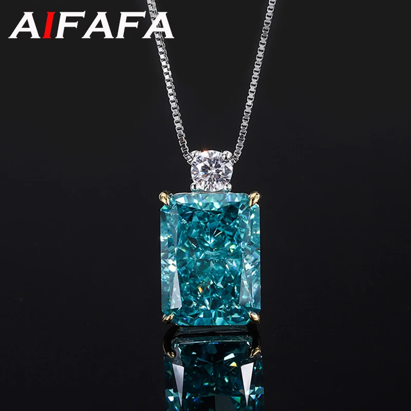 

AIFAFA 100% 925 Sterling Silver Mint Green Yellow High Carbon Diamond Pendant Necklace For Women Sparkling Gemstone Fine Jewelry