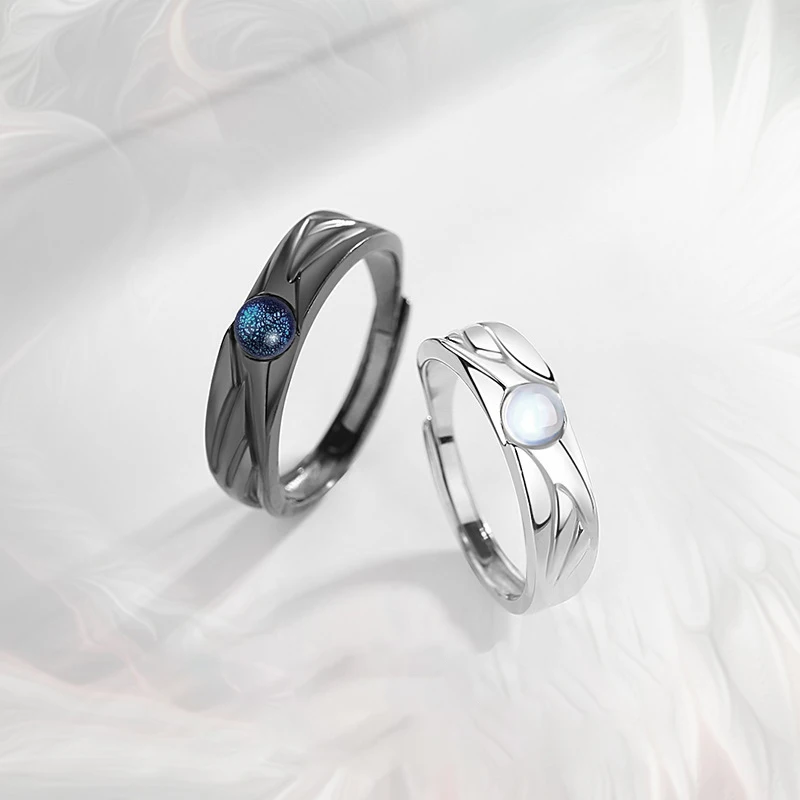 

Fashion Angel Devil Rings for Women Men Romantic Adjustable Moonstone BFF Friendship Couple Ring Wedding Jewelry Accessories