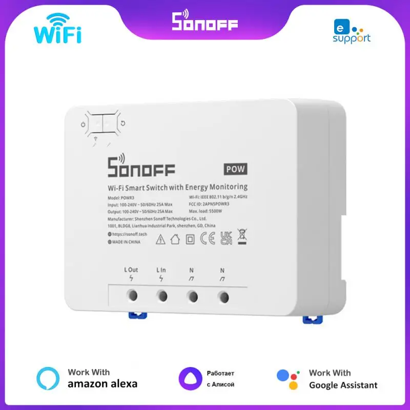 

SONOFF POW R3 25A Power Metering WiFi Smart Switch Overload Protection Energy Saving Track On EWeLink Voice Control Via Alexa