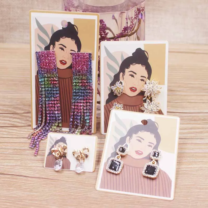 

50Pcs 4sizes White Paper Girl Pattern two pairs stud earring card beauty drop earring package card display tag card
