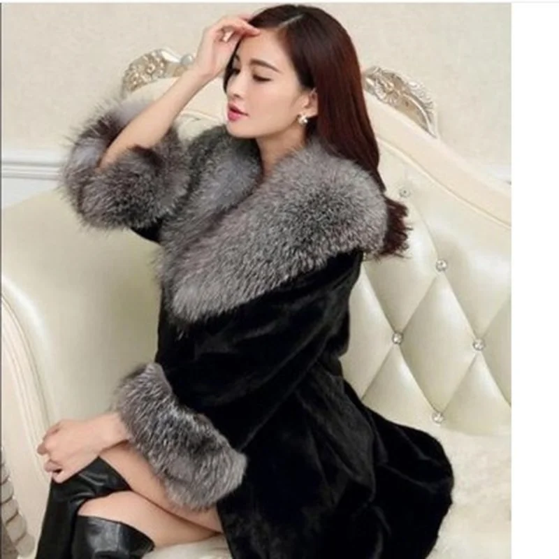 2023 Autumn Winter Faux Fur Coat Jacket Women Trench Imitation Mink Fur Coat Women's Furry Fur Long Coat Outwear Black White