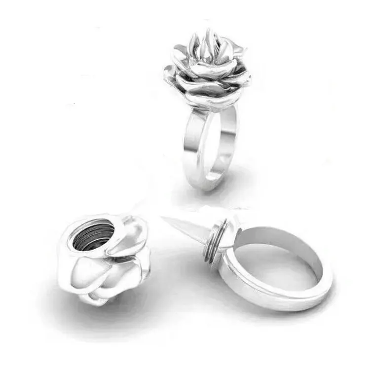 Кольцо женское серебристое регулируемое в виде цветка розы |