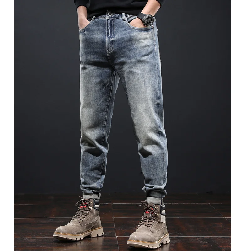 Streetwear Men 2022 New Pattern Vintage Recreational Blue Jeans Loose Broad Straight Cylinder Leg Trousers Autumn Female Trend