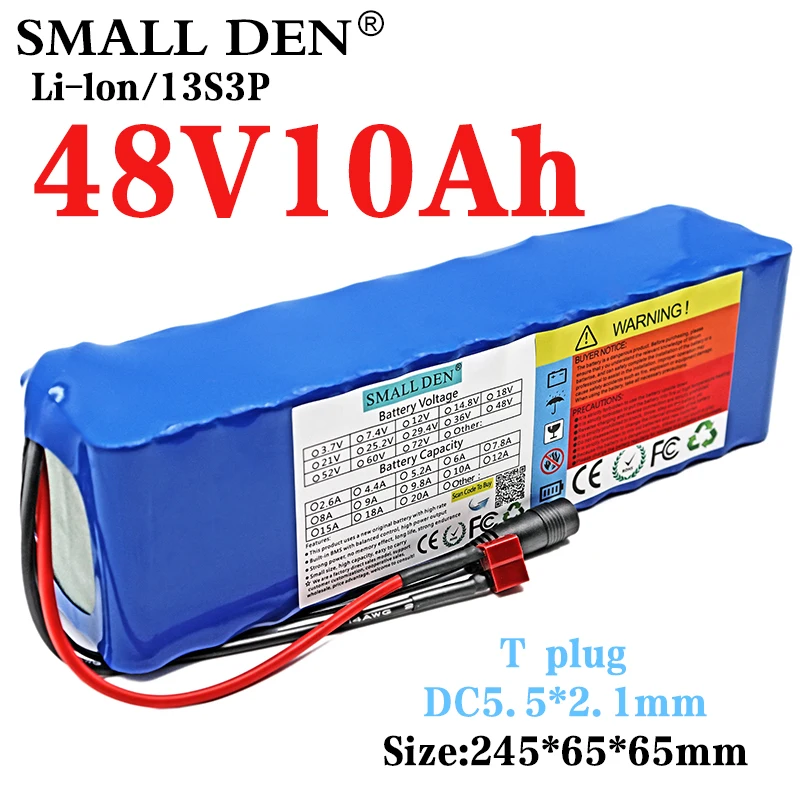 

48V 10Ah 18650 lithium battery pack 13S3P 500-800W motor High Power 54.6V Electric bicycles scooter ebike Li-ion battery BMS