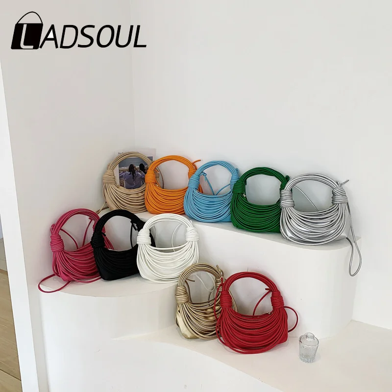 

Women's Fashion Wire Bundle Braided Handbag Female Personality Shoulder Messenger Bag Ladies Creative Knotted Small Square Bag