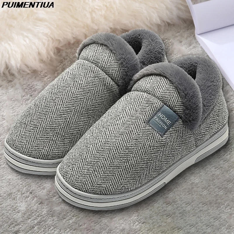 

Fashion Warm Home Slippers for Men Winter Furry Short Plush Man Slippers Non Slip Bedroom Slippers Couple Soft Indoor Male Shoes