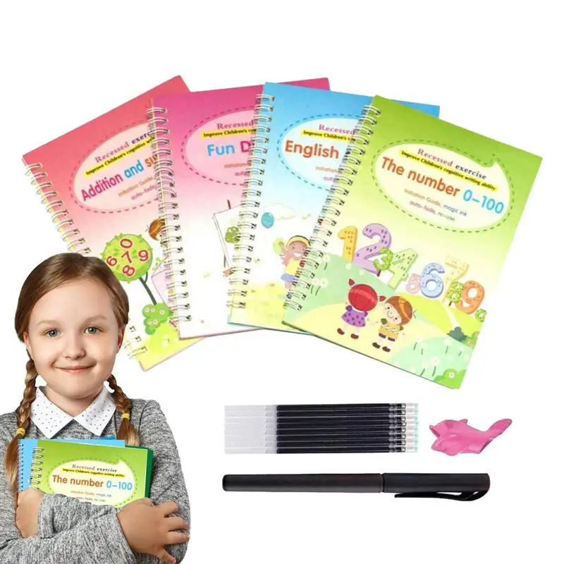 

The Grooved Handwriting Book 4pcs Reusable Practice Copybooks Grooved Practice Copybook To Improve Pen Control Ability Early