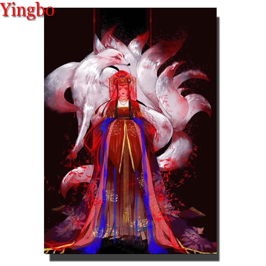

Diamond Painting Nine tailed fox veiled woman DIY Diamond Mosaic Cross Stitch Rhinestones Picture Abstract Art Home Decor Gift