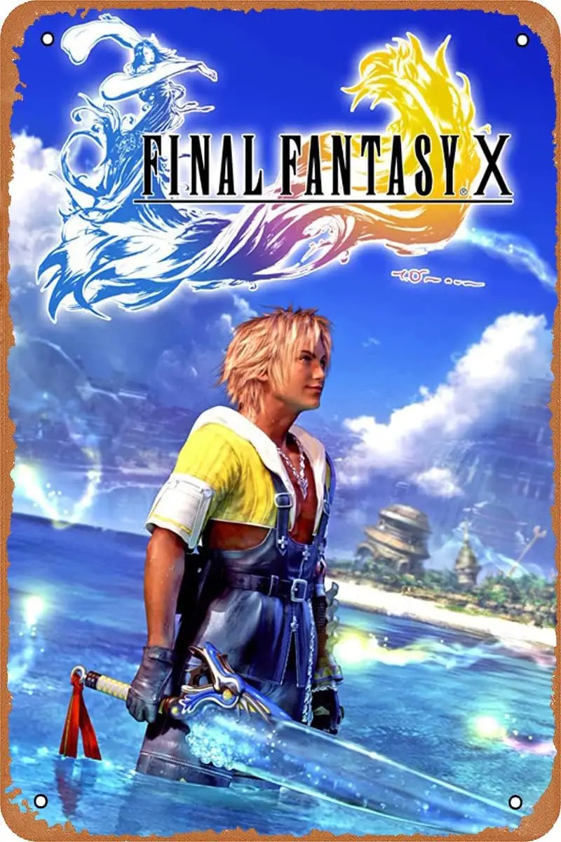 Fnl Fntsy X Vdeo Gme Metl Tn Sgn Vntge Wll Plque Decor Плакат 8x12 nches