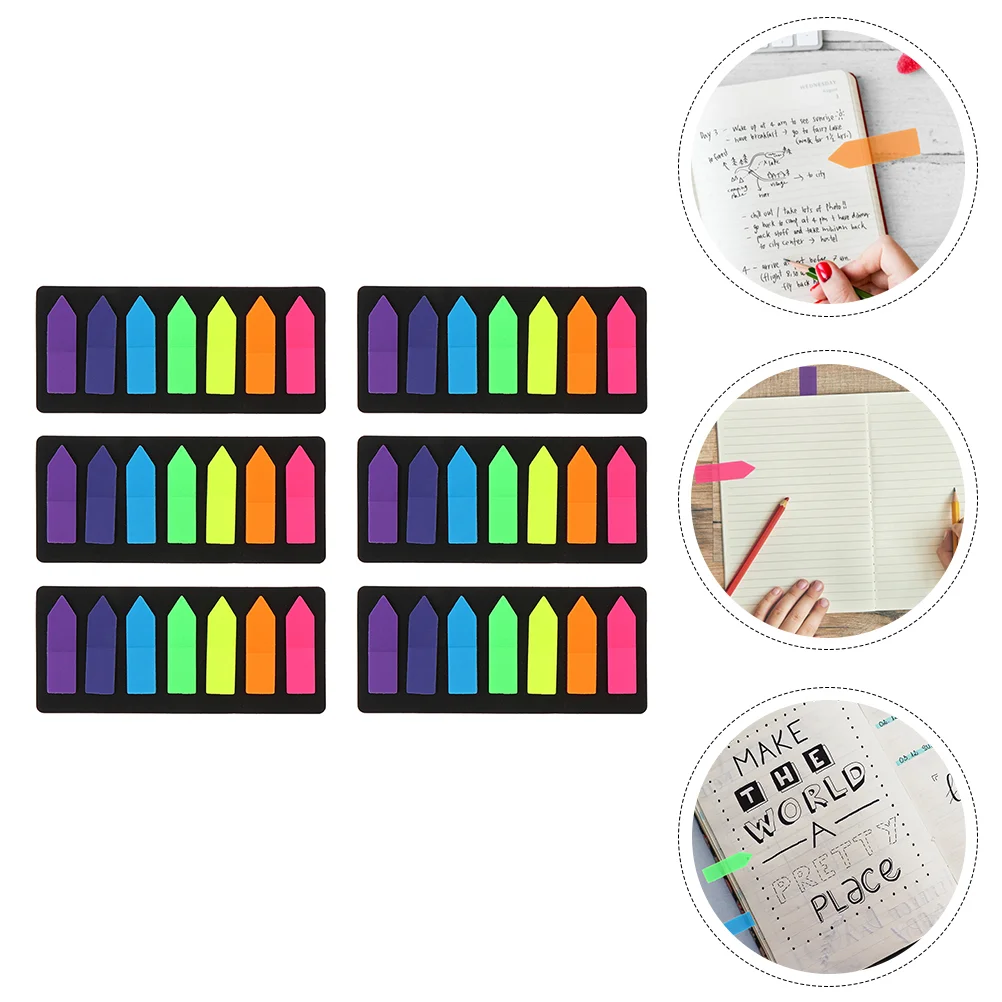 

6 наборов стикеров, цветные вкладки, флуоресцентные закладки для страниц, портативные неоновые прозрачные липкие ПВХ маркеры для страниц, о...