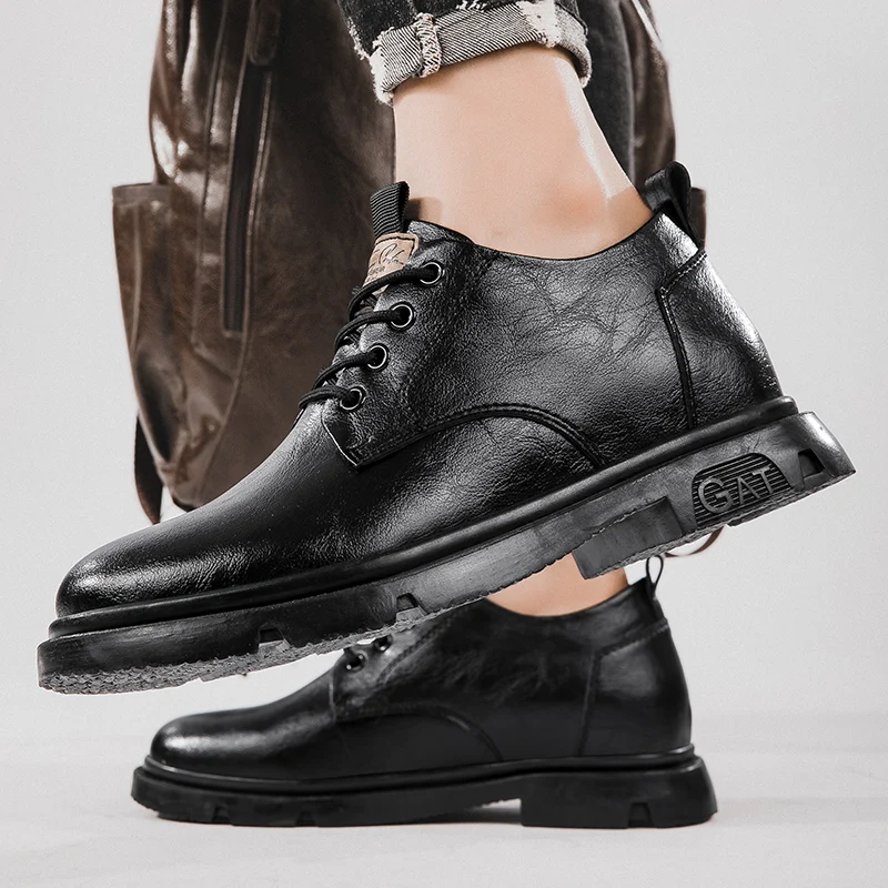 Кожаные деловые туфли-оксфорды мужские модельные туфли увеличивающие рост лифта