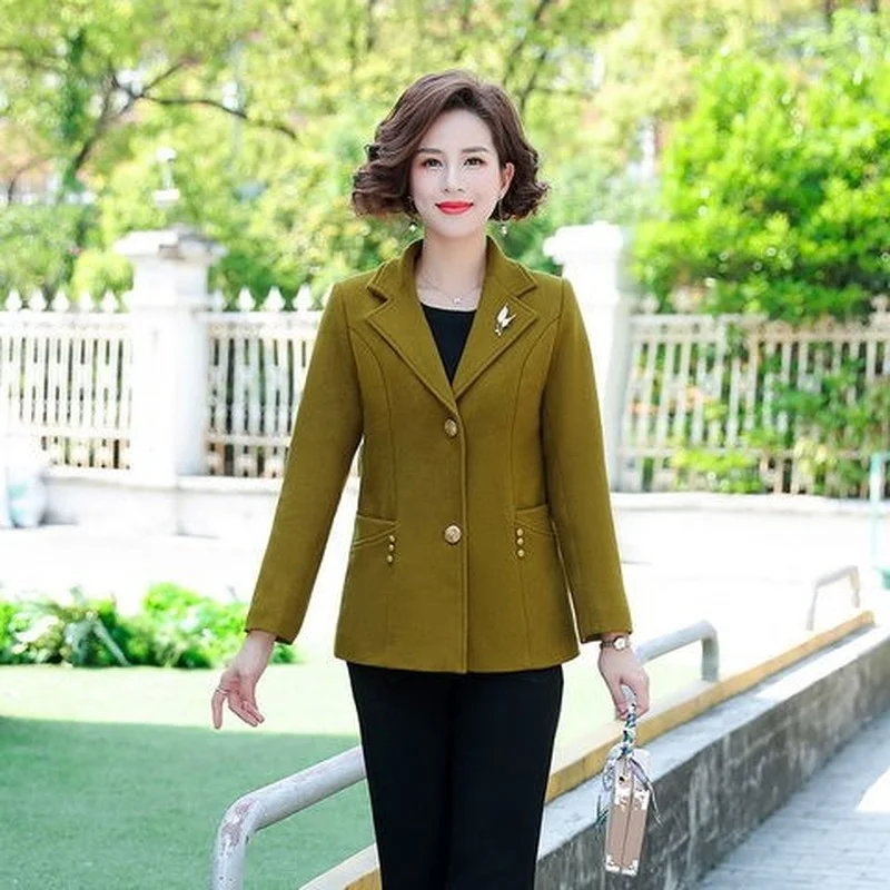 

Middle-aged Women 2023 Spring Notched Single Breasted Blazers Female Short Casual Suit Coat Ladies Solid Blazer Outwear E227