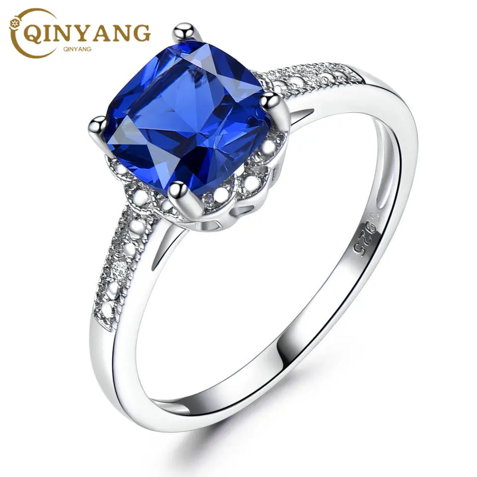 

Solid 925 Sterling Silver Ring Blue Sapphire Gemstone Rings for Women Tanzanite Birthstone Wedding Engagement Jewelry