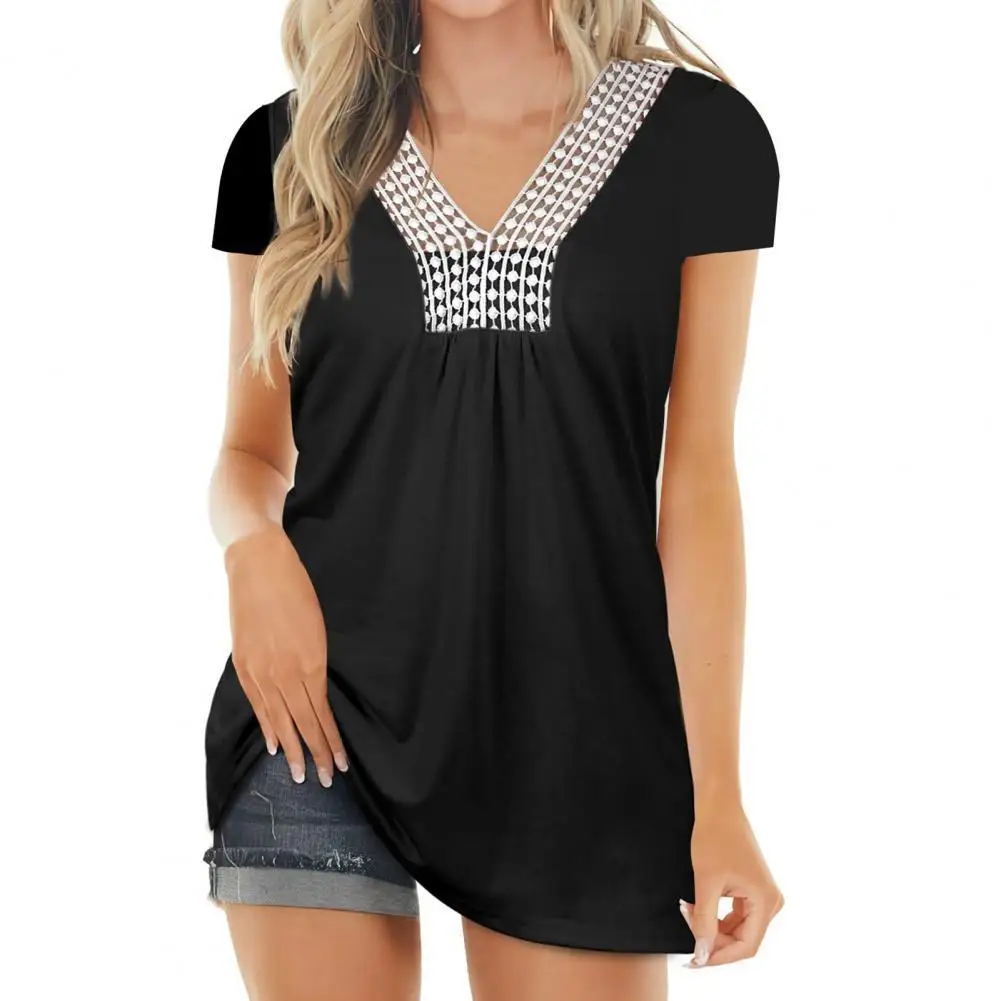 

Lady Vest Shrink Resistant Loose Top Lace Stitching Solid Color Vest Top