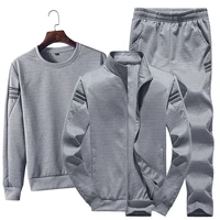 new running mens tracksuit waffle solid cotton sweat absorbing 3pcs set with cardigan pullover and sweatpants