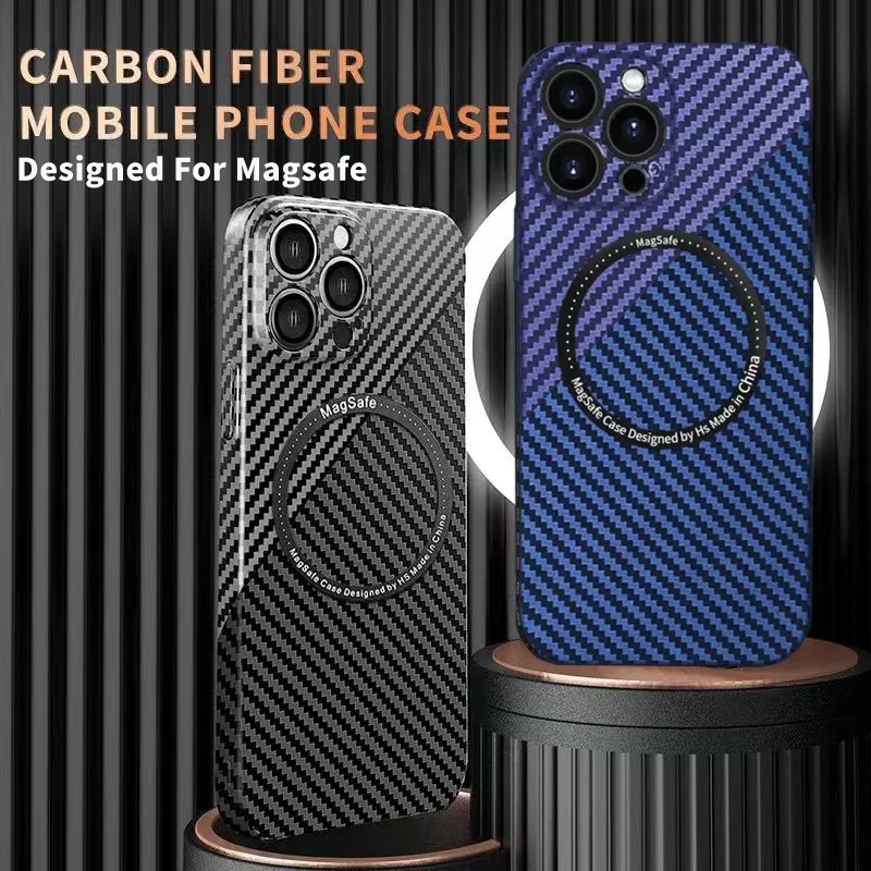 

For IPhone 14 13 12 11 Pro Max Hard PC Shockproof Cover Carbon Fiber Texture Case For Magsafe Magnetic Wireless Charging Case