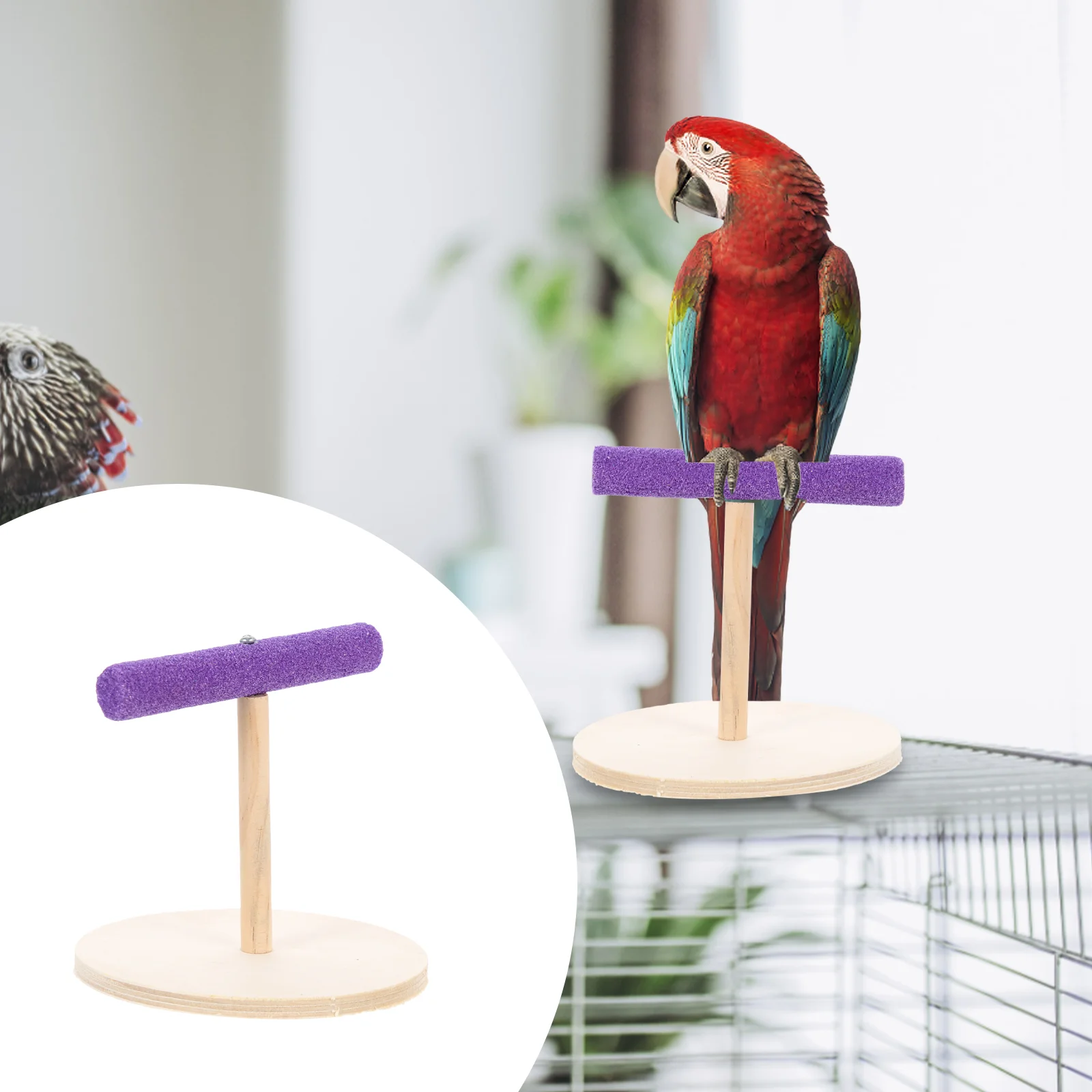 

Parrot Stand Office Tabletop Decor Cockatiel Toys Wooden Interesting Bird Perch