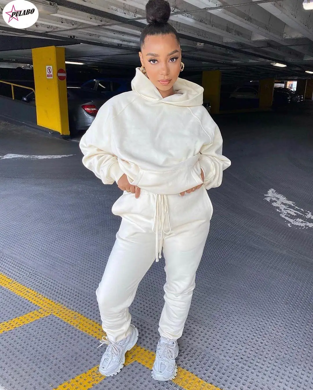 

Winter Oversize Two Piece Set Women Fleece Long Sleeve Top Hoodie Sweatshirts Sweatpants Pants Jogging Femme Hoodies Tracksuits