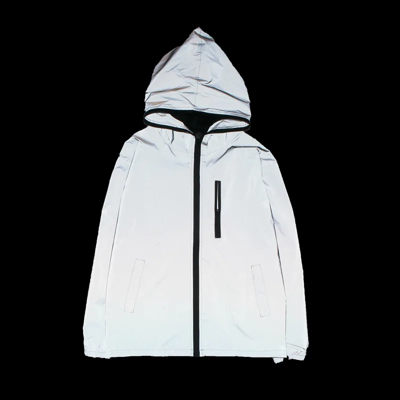 Woman Reflective Jacket Hooded Harajuku 3M Reflective Windproof Jacket for women Coats Fashion Night Club Party Wear Grey Jacket