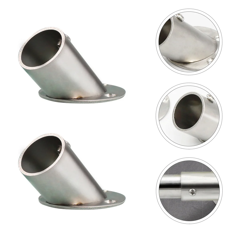 2 Pcs Closet Rod Support Bevel Angle Flange Base Bracket Support Metal Curtain Rod Stainless Steel Holder Material