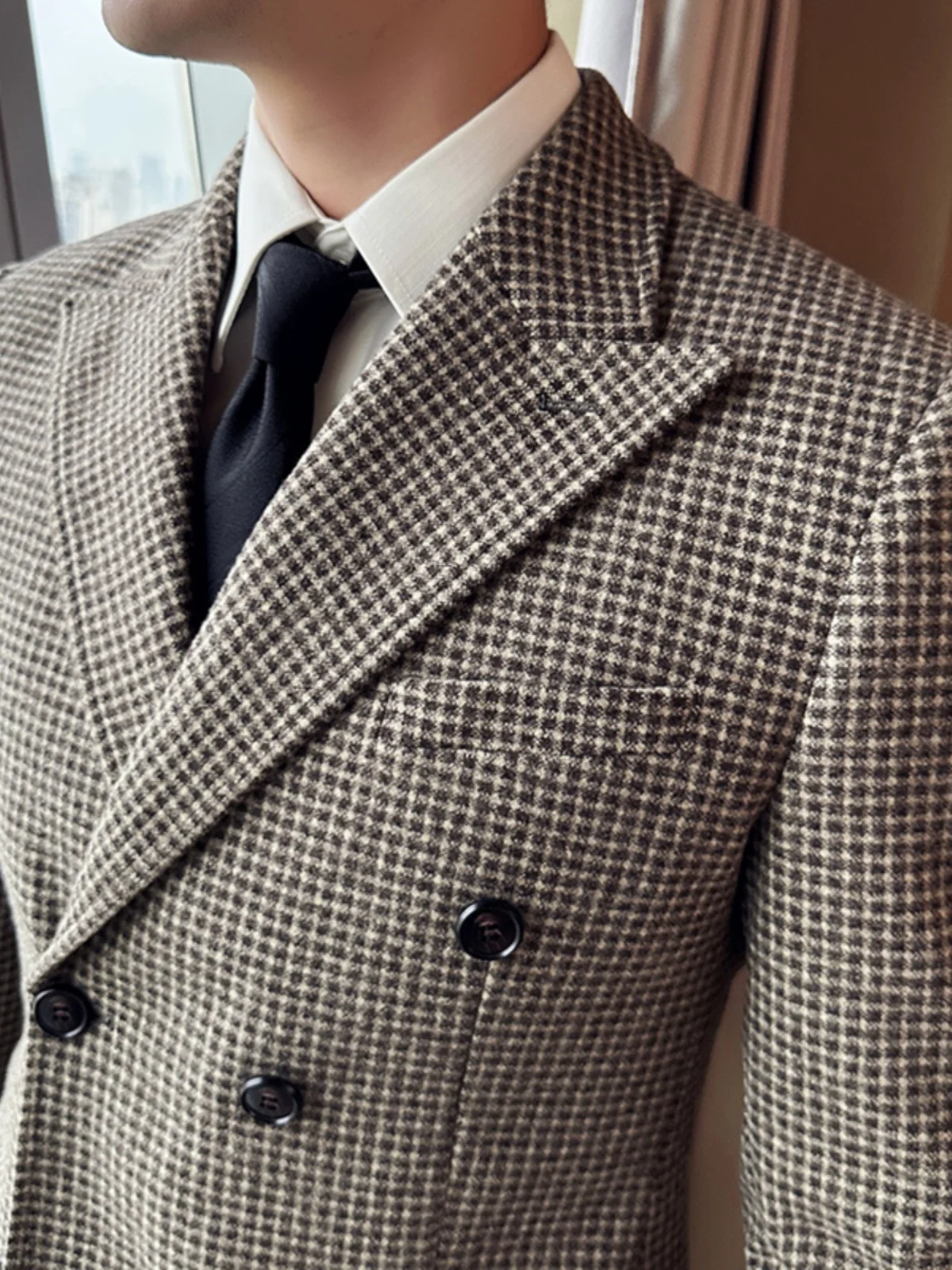 Двубортный повседневный костюм с узором гусиные лапки мужская куртка