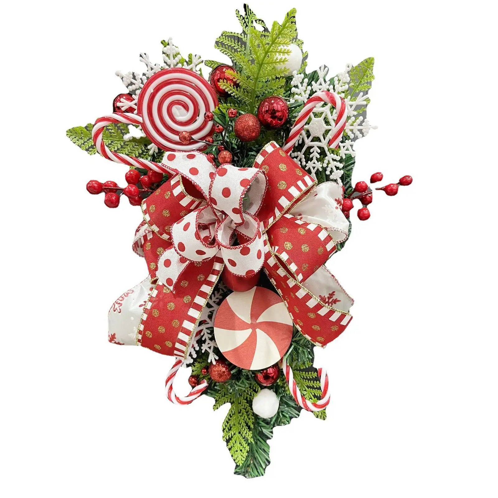 

Christmas Lollipop Wreath Red Bownot Decoration Door Rattan Decor Ornament Hanging Garland Decorations Xmas Home C9J1