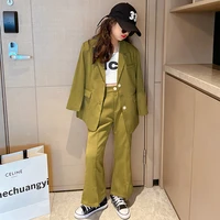 teenage girls suit autumn 2022 green blazer pants two pieces school children costumes fashion formal kids outfits 12 13 14 years
