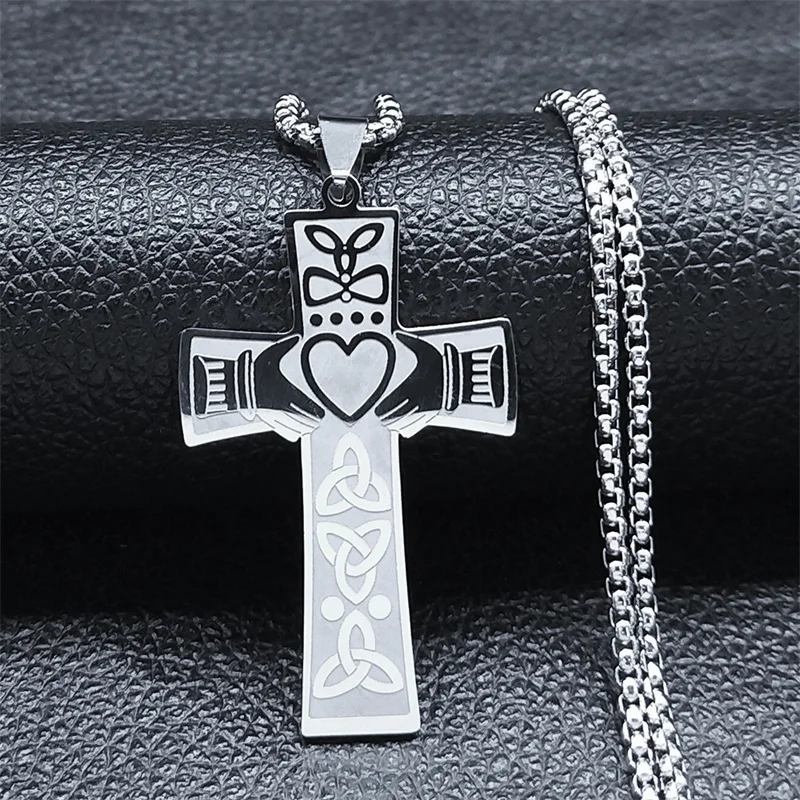 Женское колье из нержавеющей стали с крестом и узелком