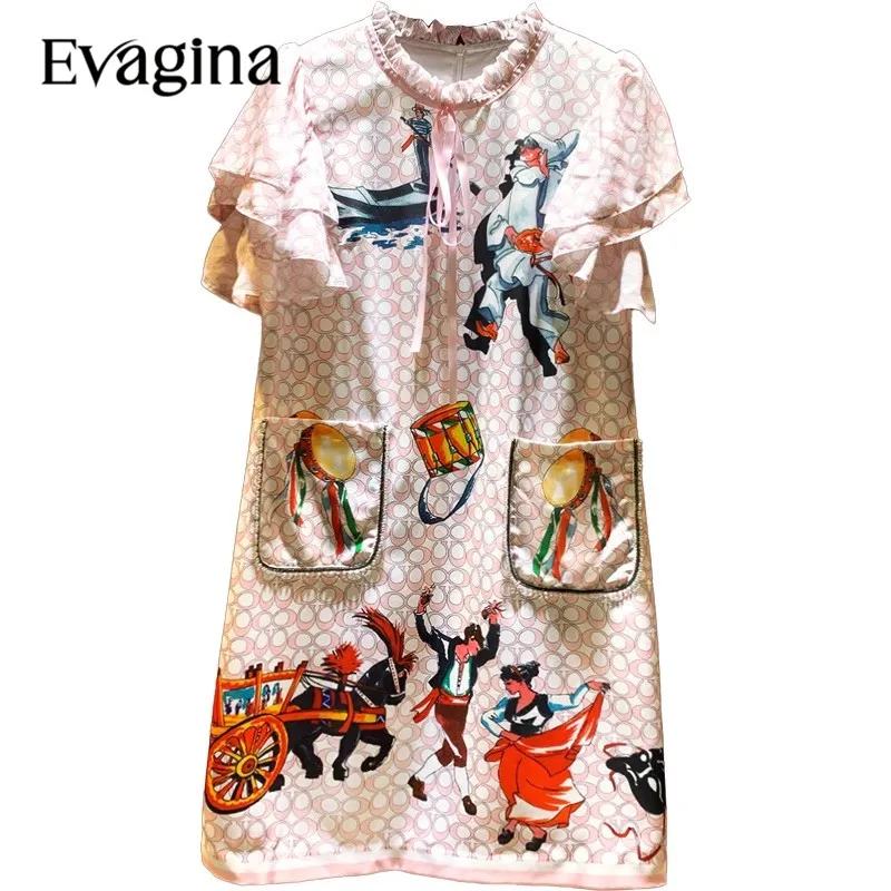 

Мини-платье Evagina женское свободного кроя, праздничное платье с французским винтажным принтом и бусинами, с рукавом в виде листьев лотоса, весна-лето 2023