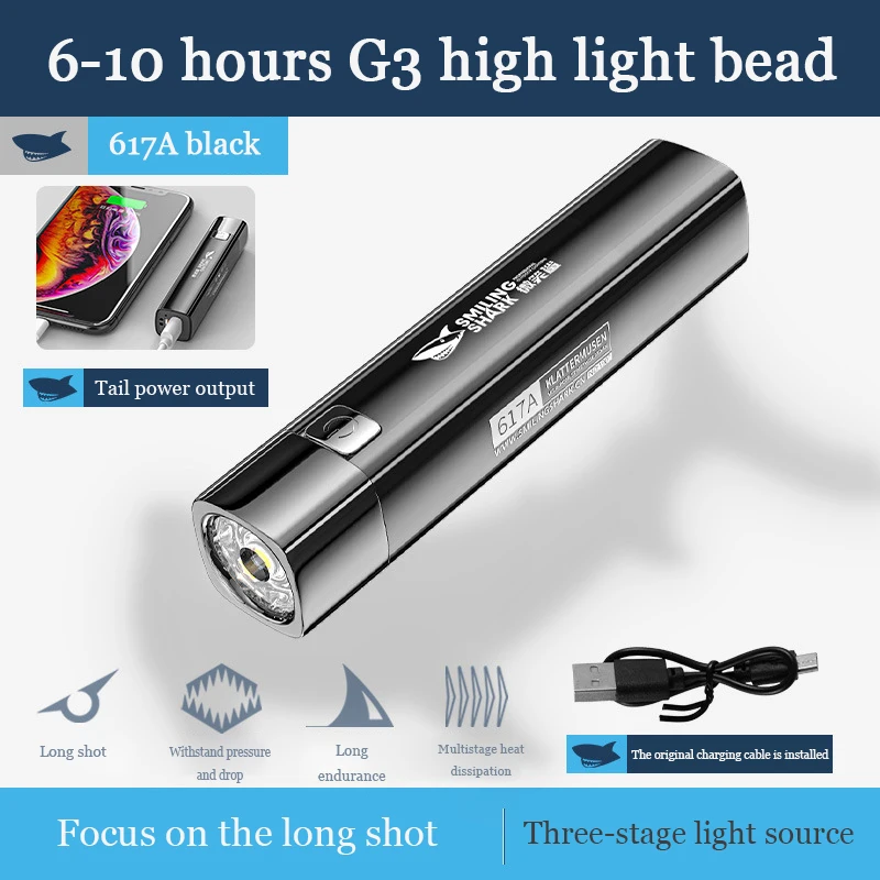 

ABS flashlight USB charging outdoor small hand electric walking portable household lighting flashlight multi-function