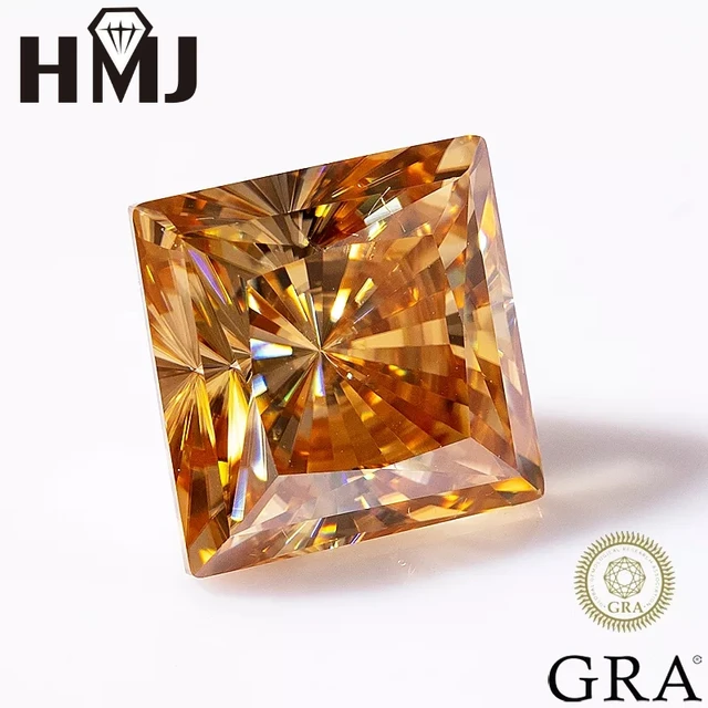 Hmj moissanite stone champagne color vvs1 princess crushed ice brilliant gemstone diamond for couple proposal jewelry ring gift