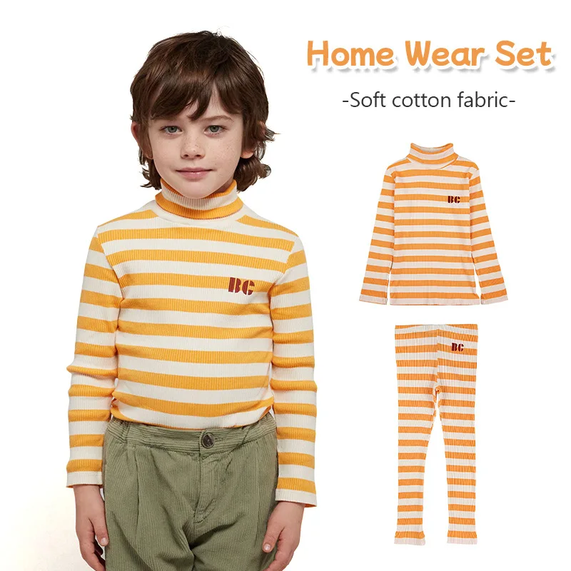 

Unisex Babies Toddlers and Kids' Snug-Fit Cotton Pajama Sleepwear Sets 2023 BC Yellow and White Striped High-necked Pajama