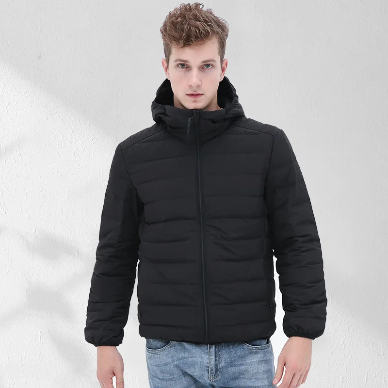 2023Velvet lightweight down jacket new boutique men's hooded short light youth winter clothes white duck down warm coat-M-3XL