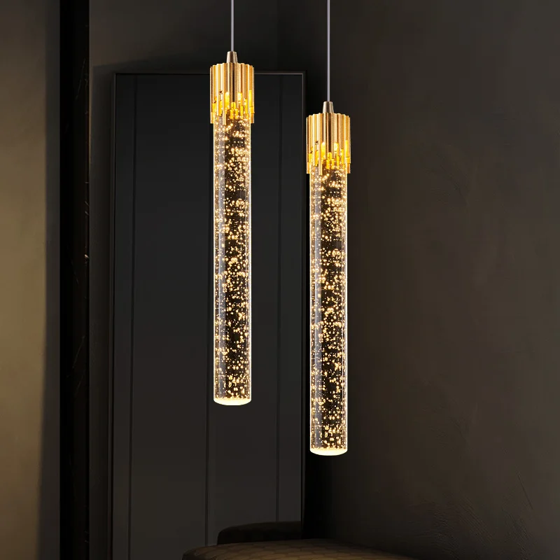 Modern Light Luxury Crystal Led Pendant Lamp Bedside Front Counter Villa Stair Duplex Apartment Chandelier Gold/Black