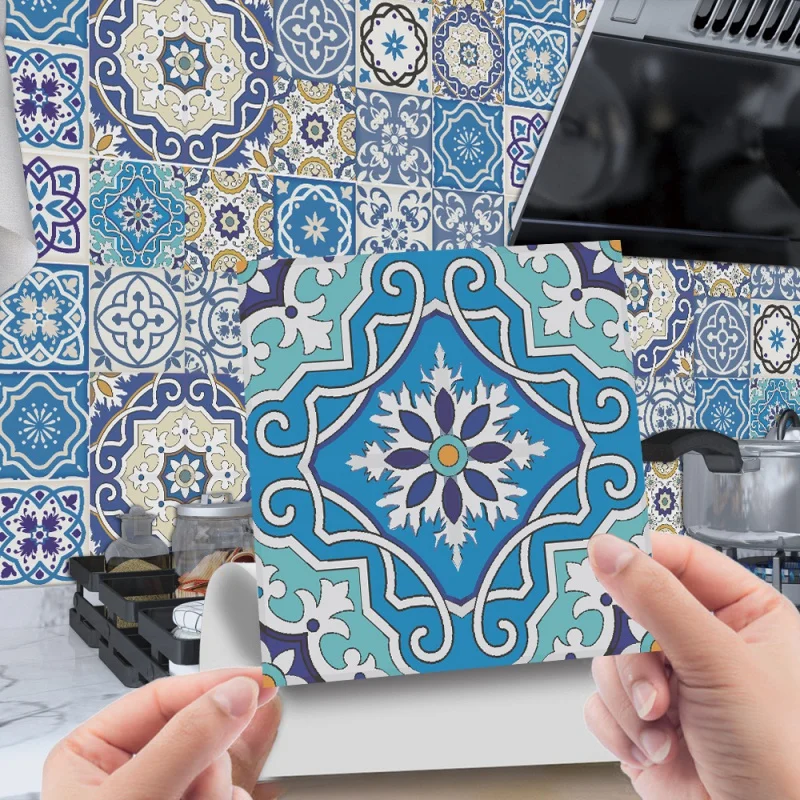 

[Home Decorations] Et160 Cross-Border Film Mosaic Tile Sticker Vintage Tile Self-Adhesive Living Room Bedroom Kitchen Decorative